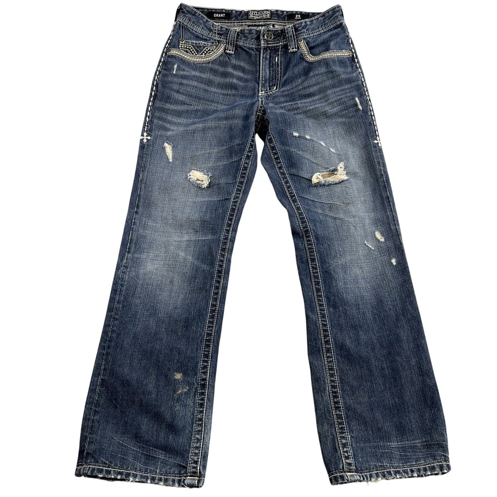 Affliction Black Premium Grant Jeans 29 Regular Blue Men Buckle Distressed